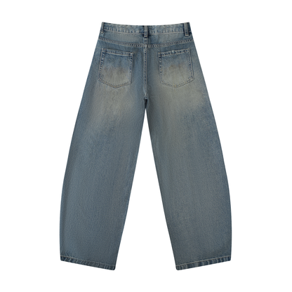 Meen Distressed Barrel Leg Jeans