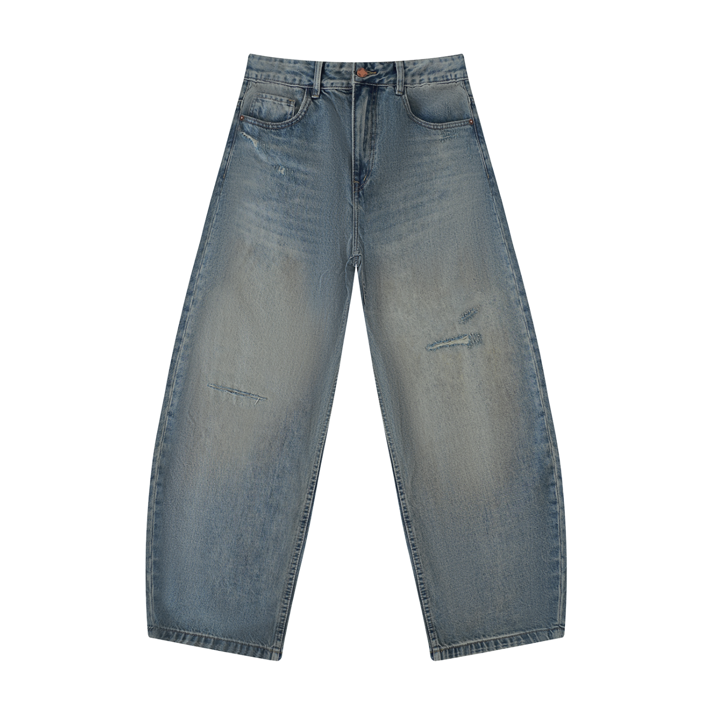 Meen Distressed Barrel Leg Jeans