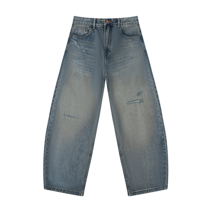 Meen Distressed Barrel Leg Jeans